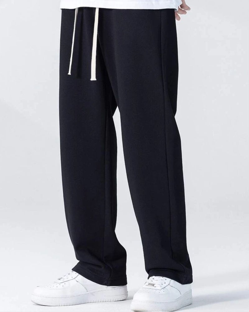 FLYNOFF Korean Solid Black Loose Fit Track Pant - Image 3